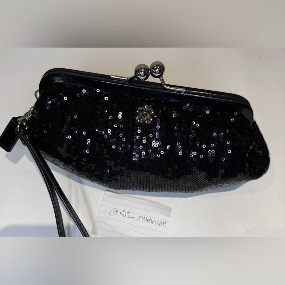Coach Julia Limited Edition Black Sequin Kiss Lock Clutch 2011 44475 EUC - Picture 4 of 10